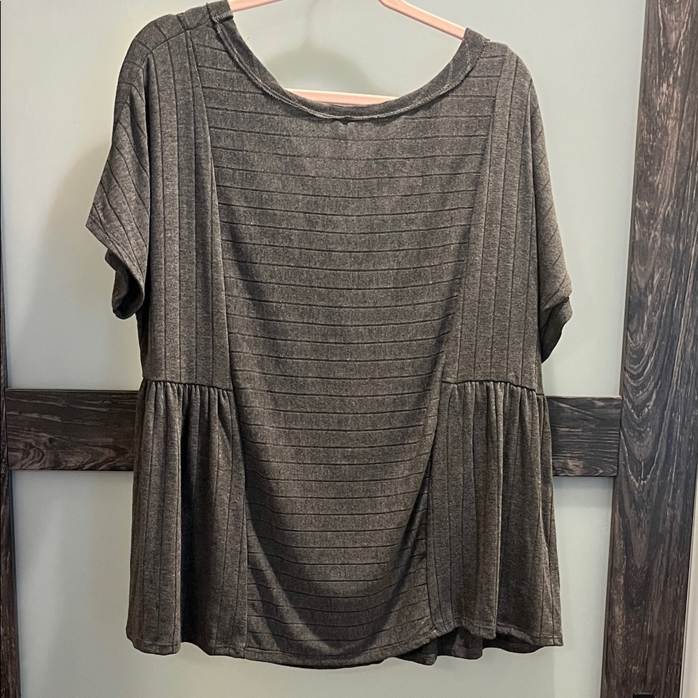 ADORA Dark Gray Striped Short Sleeve Top